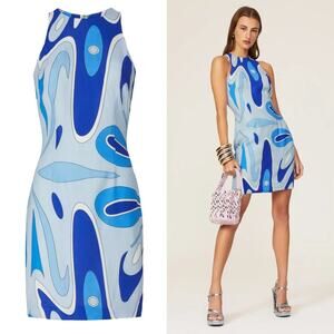 Sara Battaglia Abstract Tank Dress Retro Sleeveless Mini Sheath Blue Lagoon 4